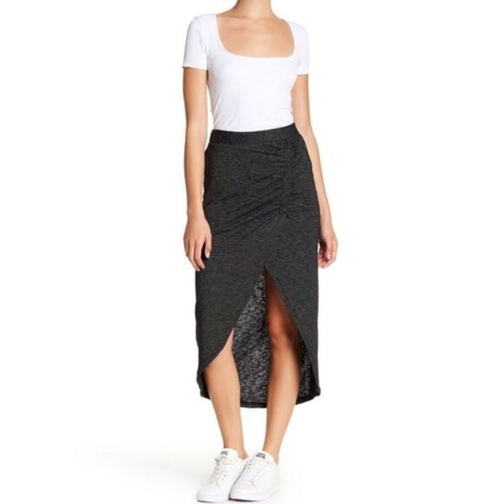 Susina NWT Ruched black & white maxi skirt size large faux wrap style